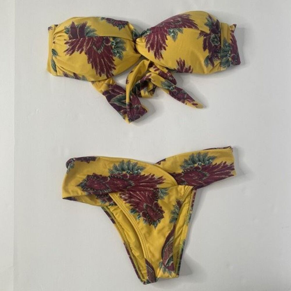 Vix Yellow Floral Twist Bandeau Bikini